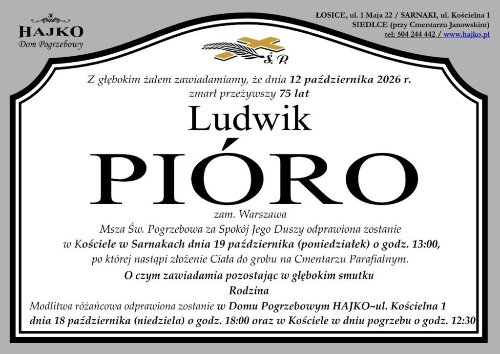 Nekrolog — PIÓRO Ludwik